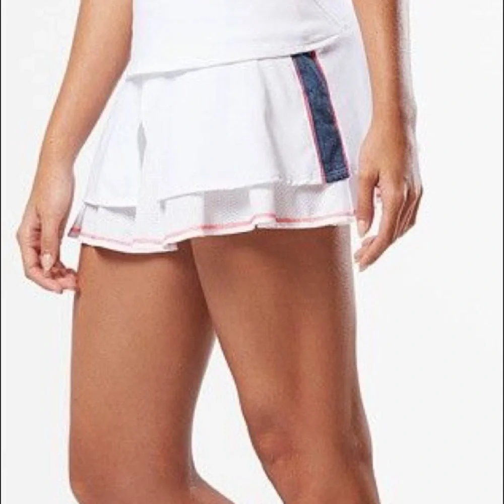 Lucky in Love Tennis Skort, Women’s Tiered White, Colorful Accent, Size Medium